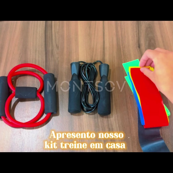 Kit Treine Em Casa Completo Elástico Extensor Cross Tube + Kit com 5 Faixa + Corda de Pular