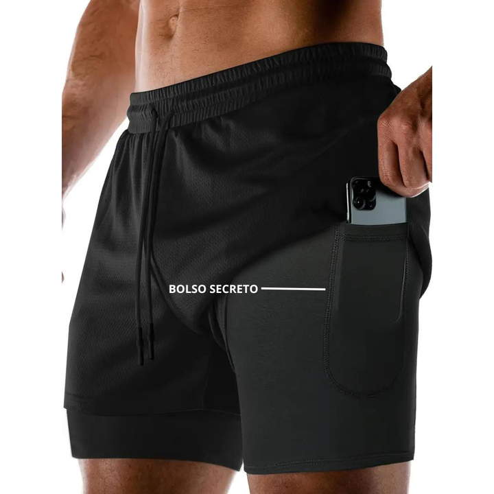 Kit 3 Shorts Masculino 2 em 1 Corrida com Forro de Compressão